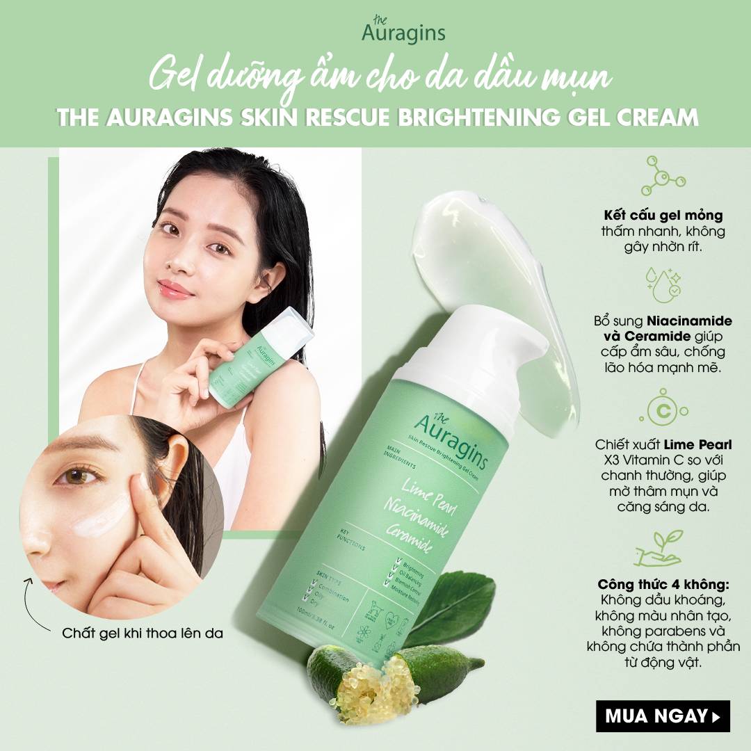 Gel Dưỡng Ẩm Ngừa Mụn, Giảm Thâm The Auragins Skin Rescue Brightening Gel Cream
