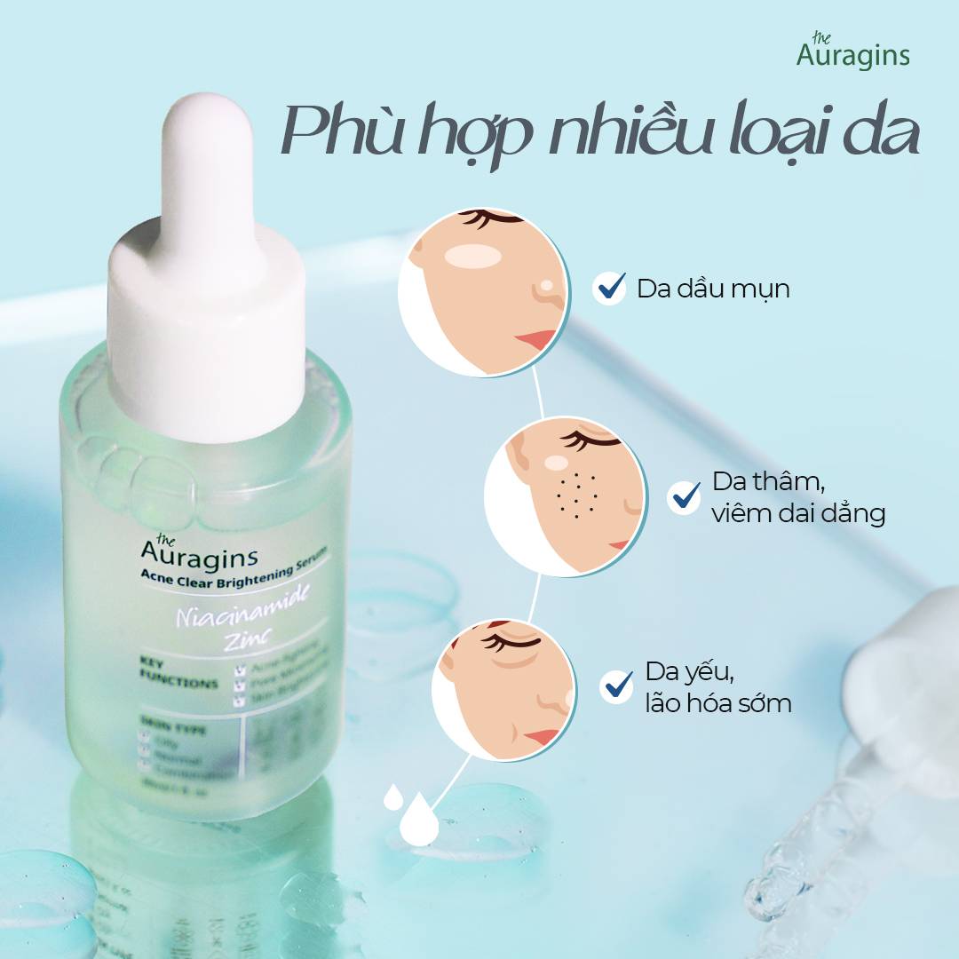 Tinh Chất Cho Da Dầu Mụn The Auragins 10% Niacinamide + 1% Zinc Acne Clear Brightening Serum
