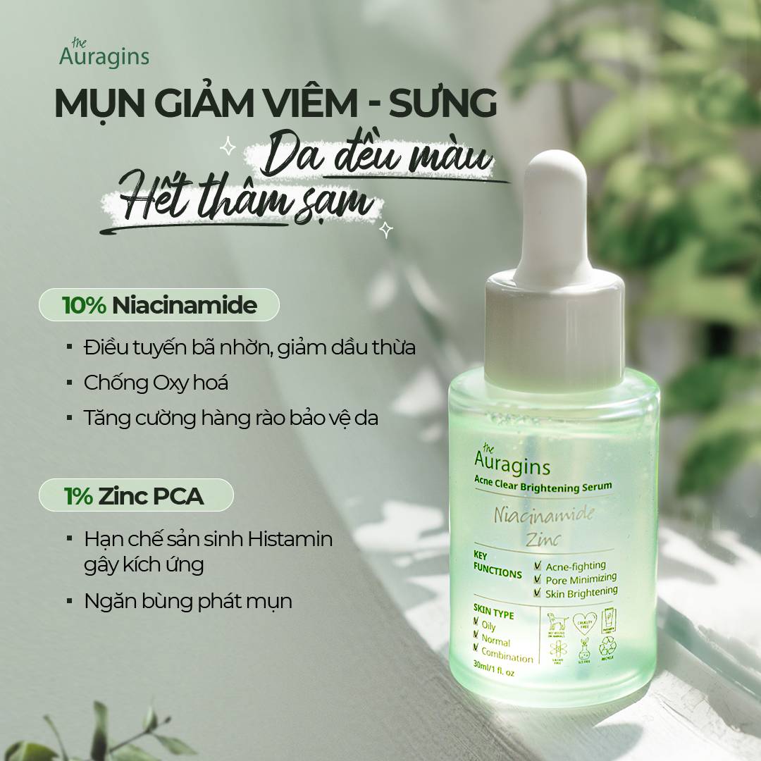Tinh Chất Cho Da Dầu Mụn The Auragins 10% Niacinamide + 1% Zinc Acne Clear Brightening Serum
