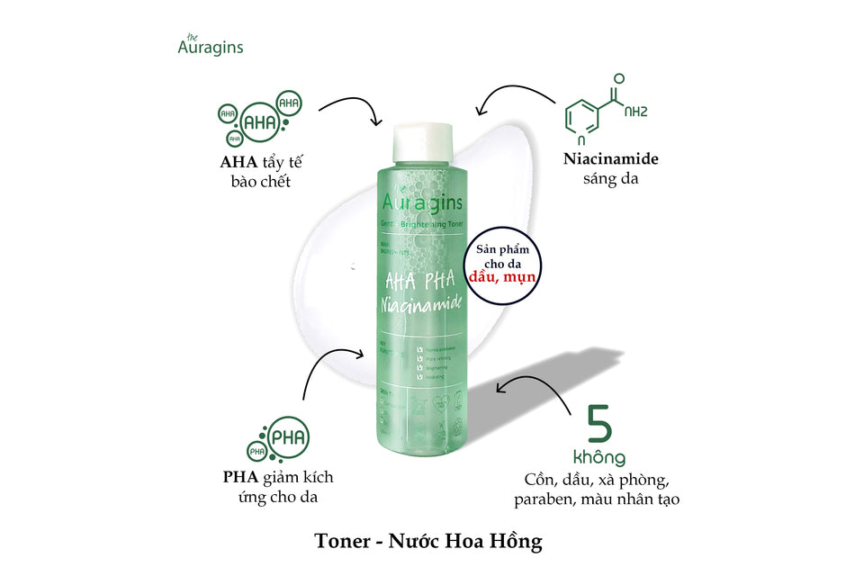 Nước Cân Bằng Sáng Da, Ngừa Mụn - The Auragins Gentle Brightening Toner