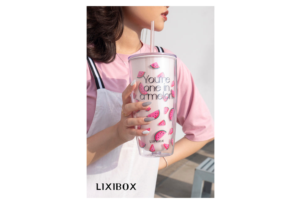 Ly Nhựa Giữ Nhiệt Có Ống Hút Lixibox Watermelon Cold Cup 700ml