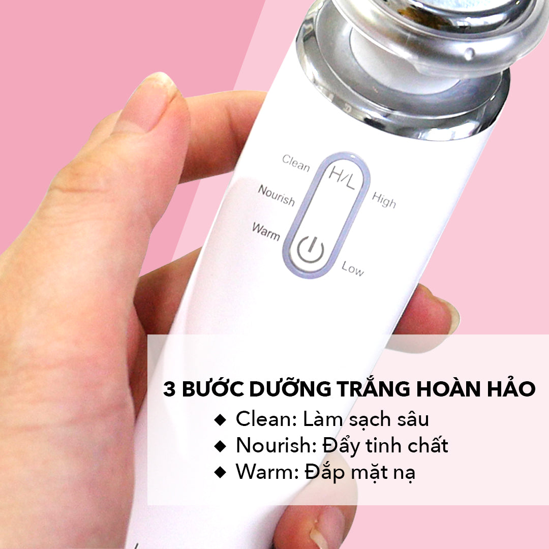 Máy Đẩy Tinh Chất Dưỡng Trắng Halio Ion Cleansing & Moisturizing Beauty Device White Limited Edition