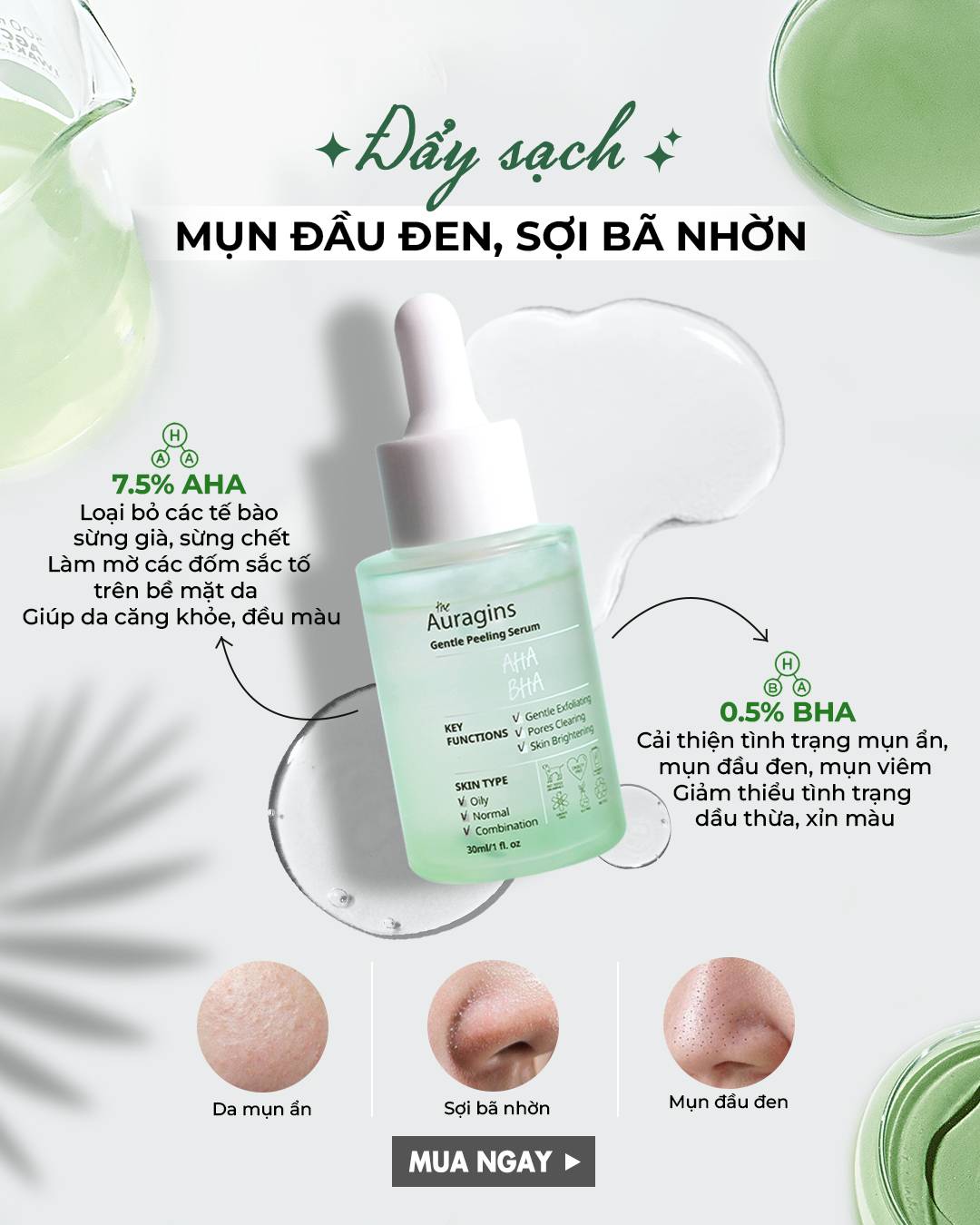 Tinh Chất Tẩy Tế Bào Chết The Auragins 7.5% AHA + 0.5% BHA Gentle Peeling Serum