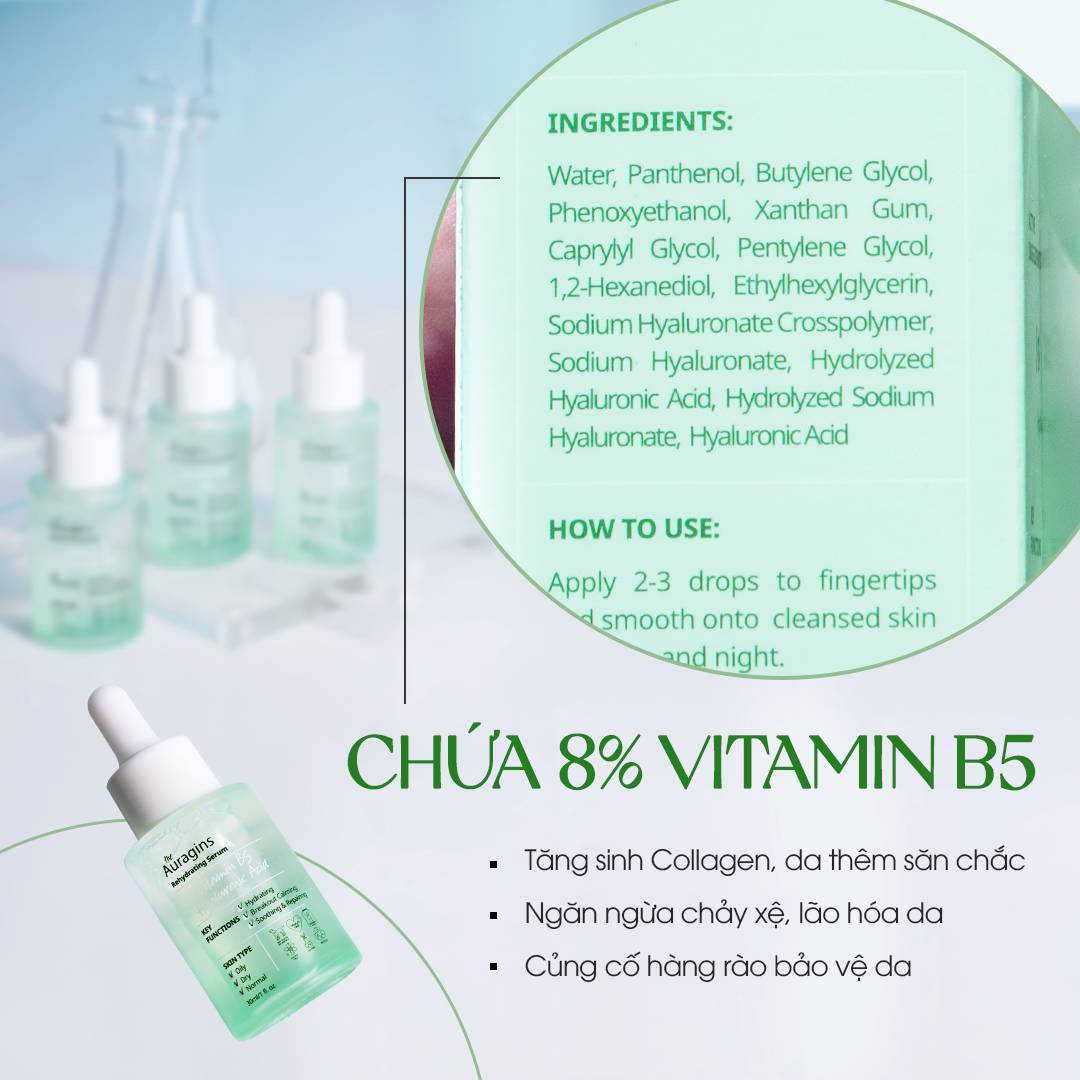 Tinh Chất Cấp Ẩm The Auragins 8% Vitamin B5 + Hyaluronic Acid Rehydrating Serum