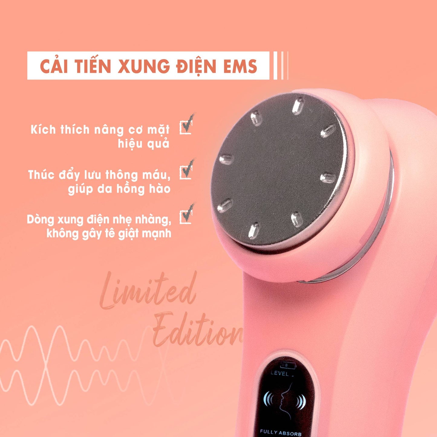 Máy Massage Đẩy Tinh Chất Nâng Cơ Mặt Nóng Lạnh Halio Ion Hot & Cool Beauty Device- Coral Limited Edition