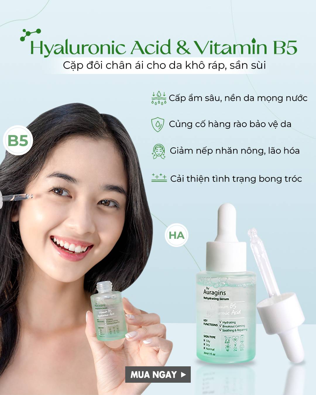 Tinh Chất Cấp Ẩm The Auragins 8% Vitamin B5 + Hyaluronic Acid Rehydrating Serum