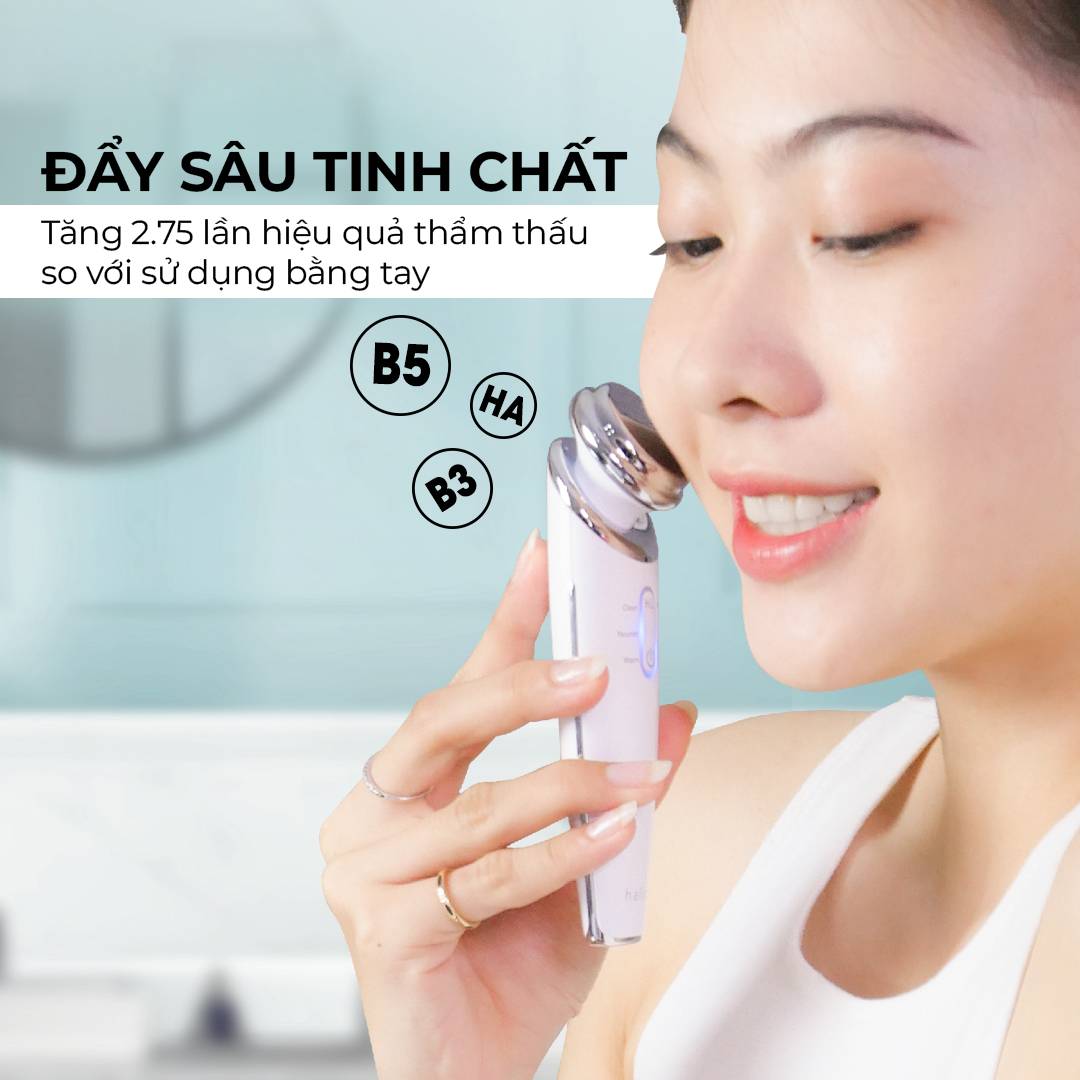 Máy Đẩy Tinh Chất Dưỡng Trắng Halio Ion Cleansing & Moisturizing Beauty Device White Limited Edition