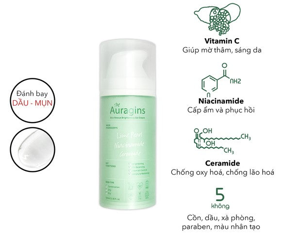 Gel Dưỡng Ẩm Ngừa Mụn, Giảm Thâm The Auragins Skin Rescue Brightening Gel Cream