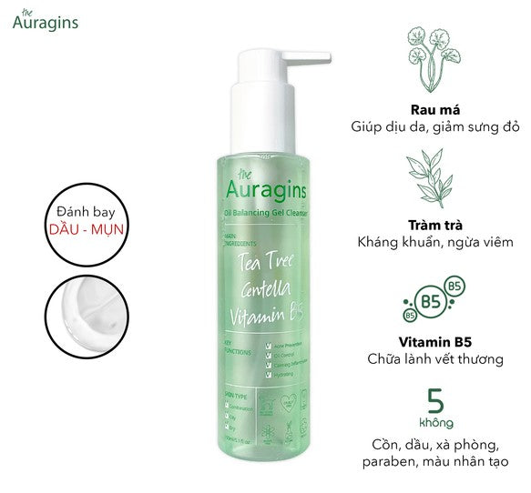 Gel Rửa Mặt Làm Sạch Sâu Cho Da Dầu Mụn - The Auragins Oil Balancing Gel Cleanser