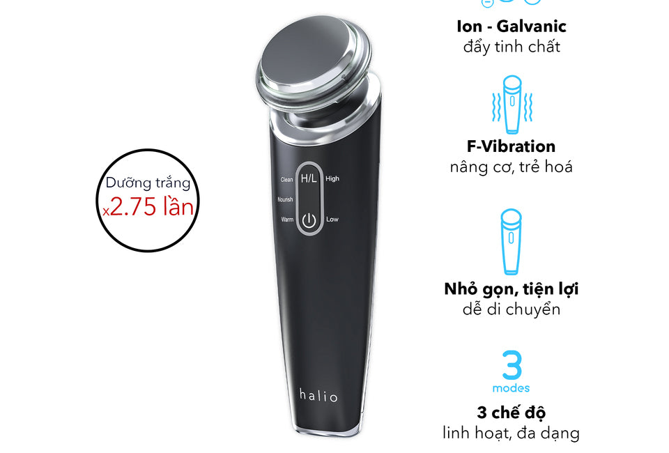 Máy Đẩy Tinh Chất Dưỡng Trắng Halio Ion Cleansing & Moisturizing Beauty Device Black Limited Edition