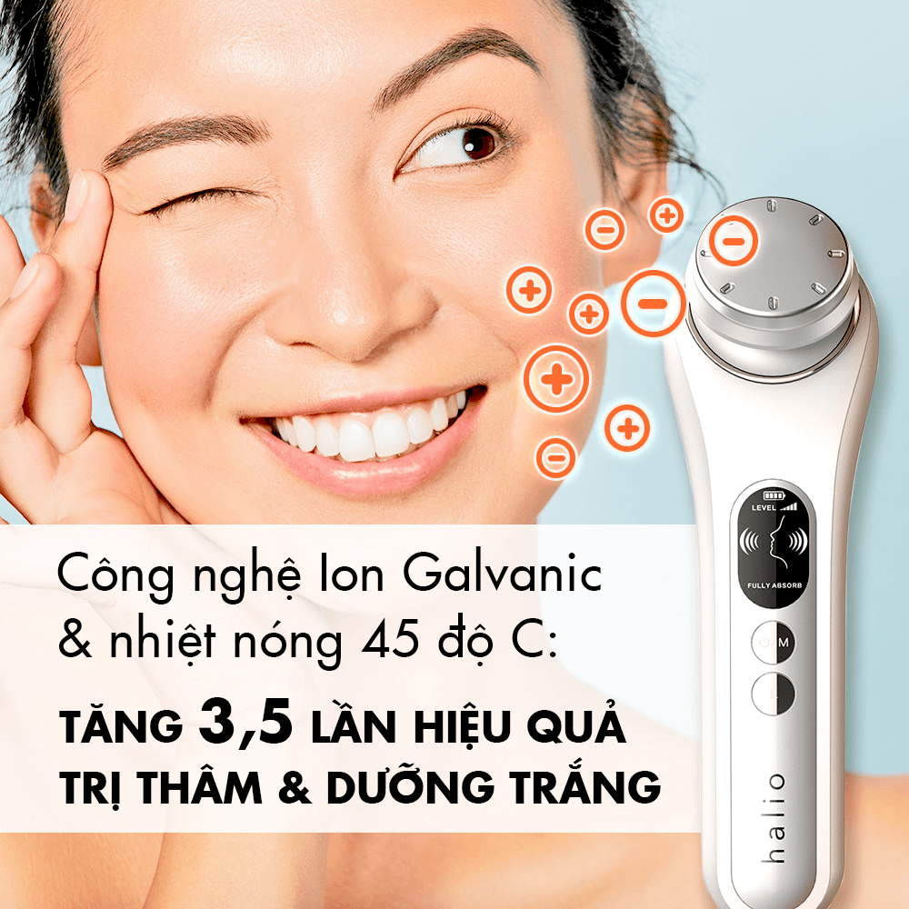 Máy Massage Đẩy Tinh Chất Nâng Cơ Mặt Nóng Lạnh Halio Ion Hot & Cool Beauty Device White Limited Edition