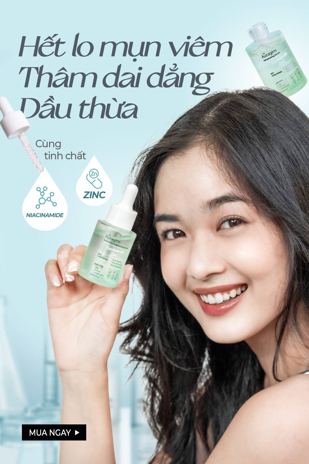 Tinh Chất Cho Da Dầu Mụn The Auragins 10% Niacinamide + 1% Zinc Acne Clear Brightening Serum