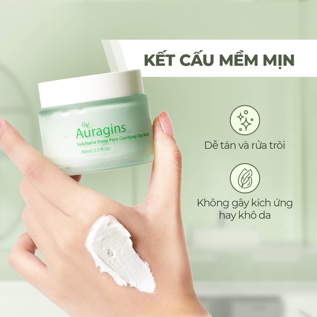 Mặt Nạ Đất Sét Loại Bỏ Dầu Nhờn Làm Sạch Sâu Giảm Mụn The Auragins Sulcharia Deep Pore Clarifying Clay Mask 80ml