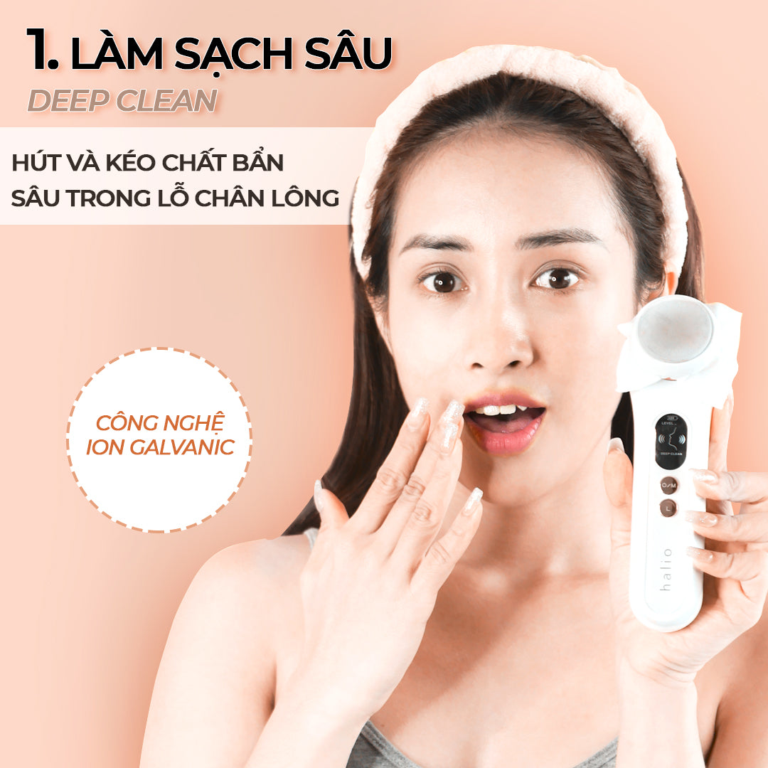 Máy Massage Đẩy Tinh Chất Nâng Cơ Mặt Nóng Lạnh Halio Ion Hot & Cool Beauty Device White Limited Edition