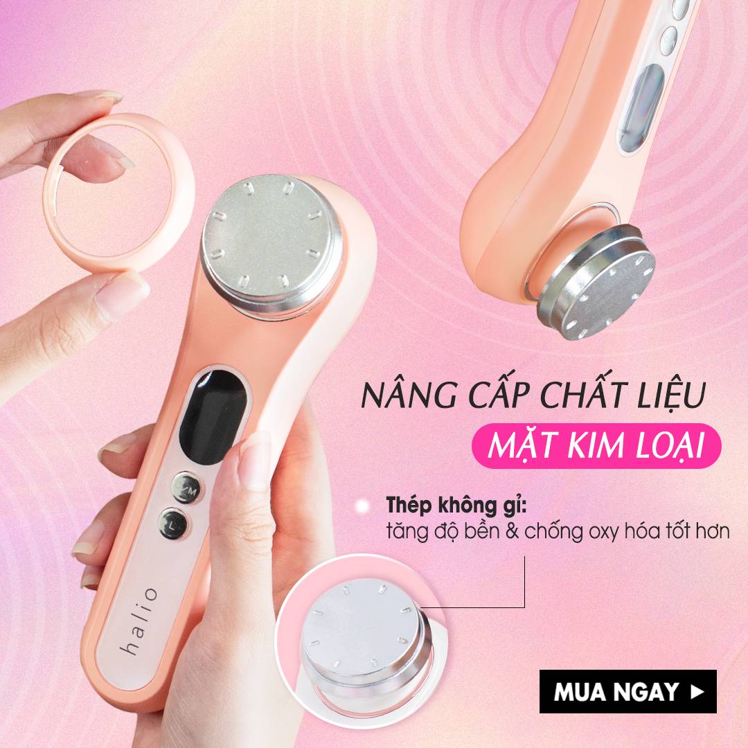 Máy Massage Đẩy Tinh Chất Nâng Cơ Mặt Nóng Lạnh Halio Ion Hot & Cool Beauty Device- Coral Limited Edition