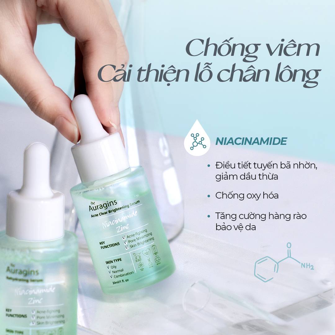 Tinh Chất Cho Da Dầu Mụn The Auragins 10% Niacinamide + 1% Zinc Acne Clear Brightening Serum