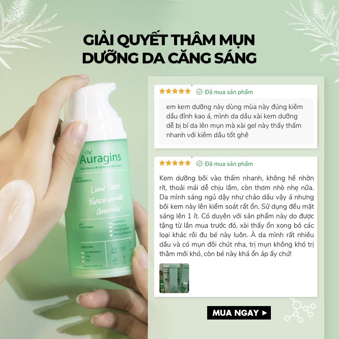 Gel Dưỡng Ẩm Ngừa Mụn, Giảm Thâm The Auragins Skin Rescue Brightening Gel Cream