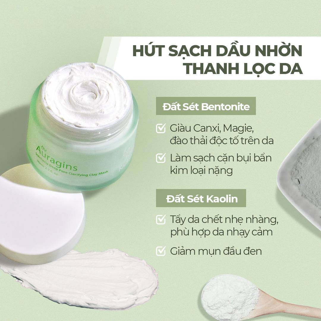 Mặt Nạ Đất Sét Loại Bỏ Dầu Nhờn Làm Sạch Sâu Giảm Mụn - The Auragins Sulcharia Deep Pore Clarifying Clay Mask