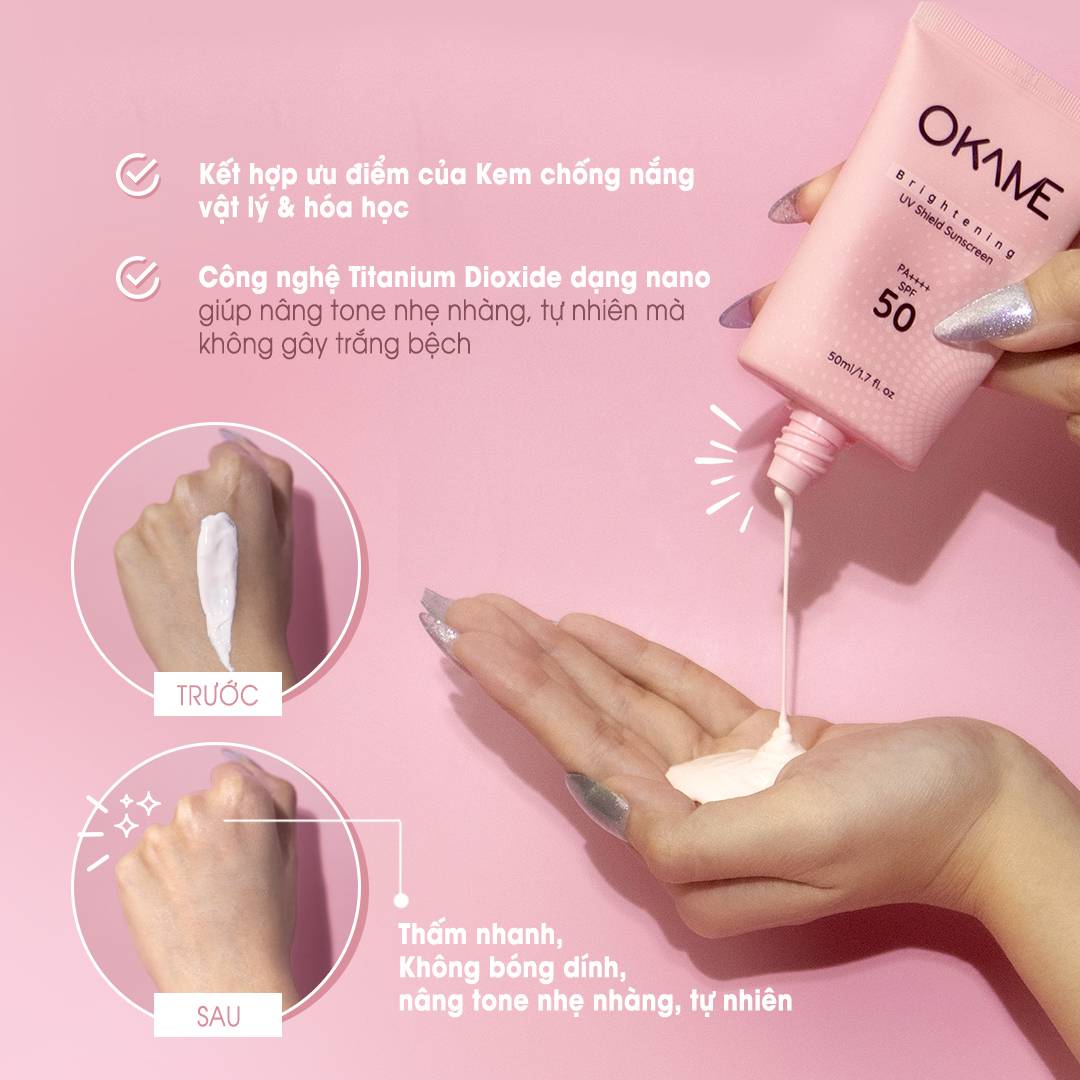 Kem Chống Nắng Tone-Up, Quang Phổ Rộng Okame Brightening UV Shield Sunscreen SPF 50 PA++++