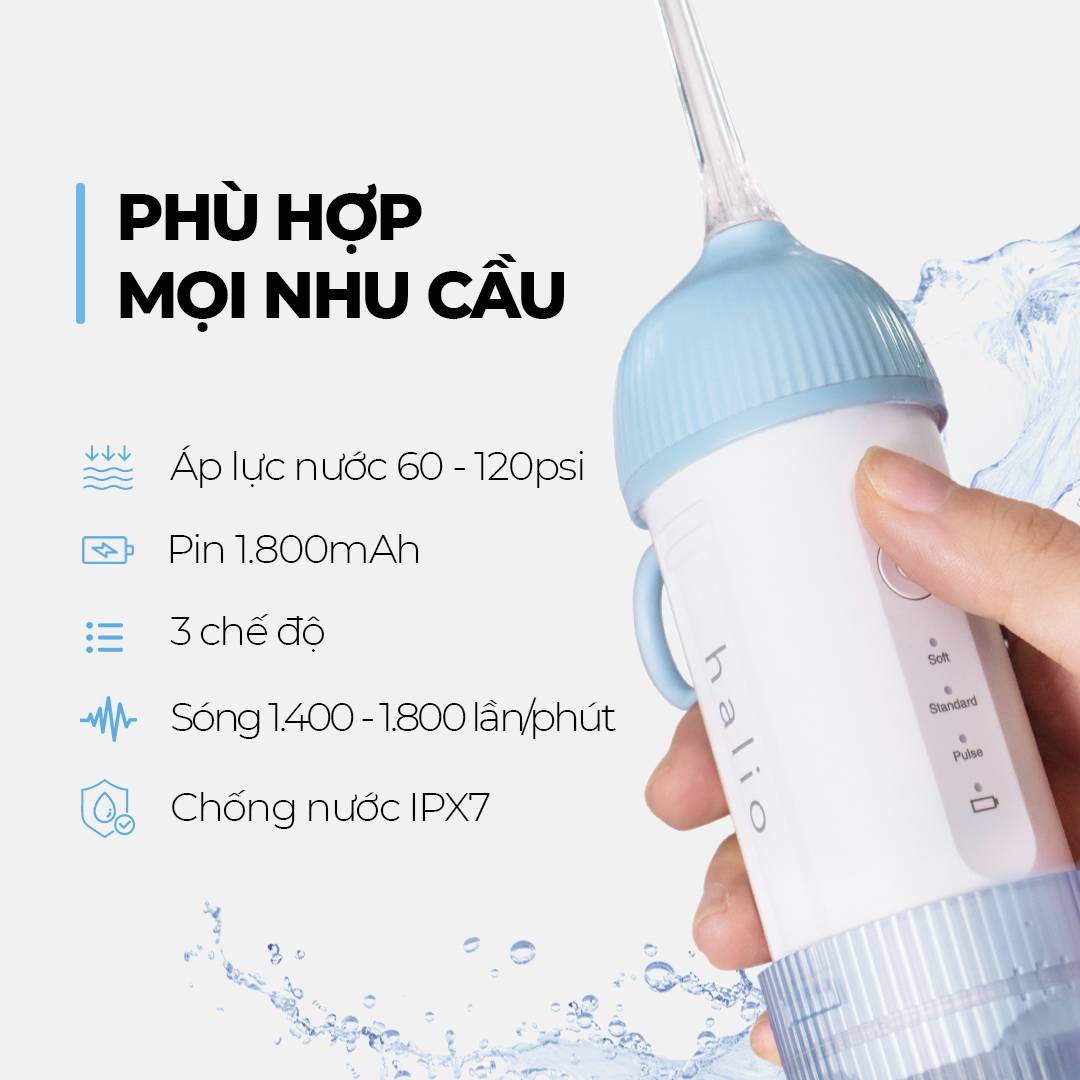 Máy Tăm Nước Cầm Tay Halio UltraClean Oral Irrigator Sky Blue